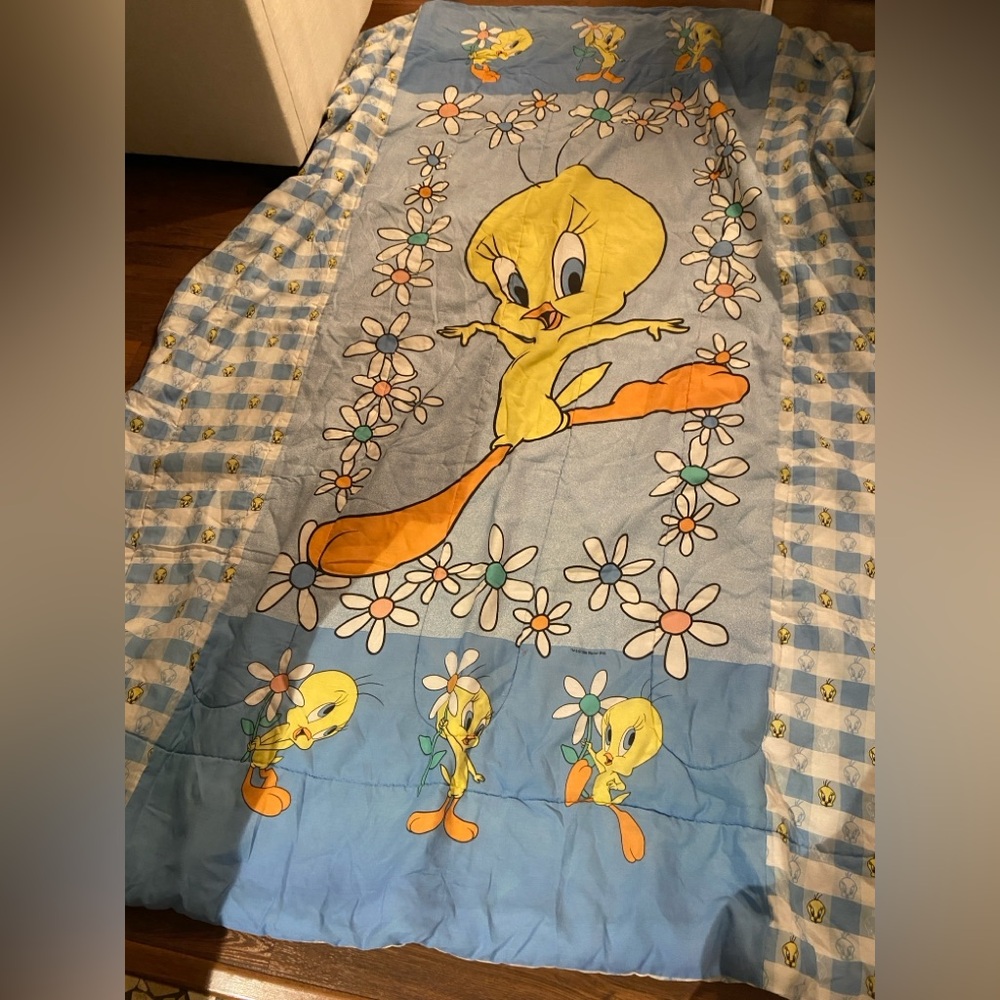 Tweety Bird Blue and Yellow Blanket vintage 1998
